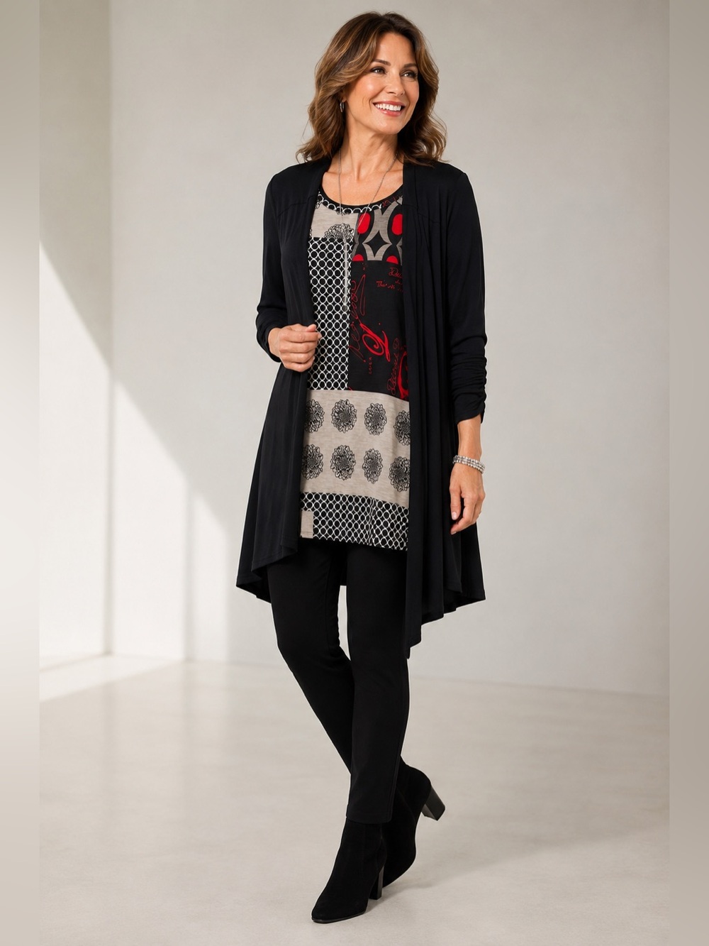 Joseph Ribkoff Size 12 Black Layered Graphic Art Tunic Top Lagenlook Boho Chic